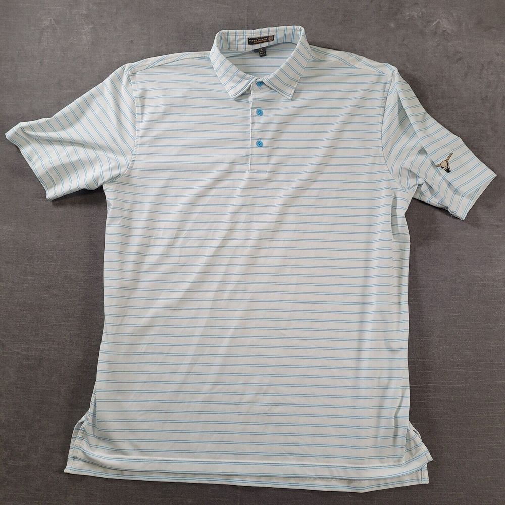 Peter Millar White Polo with Light Blue Stripes